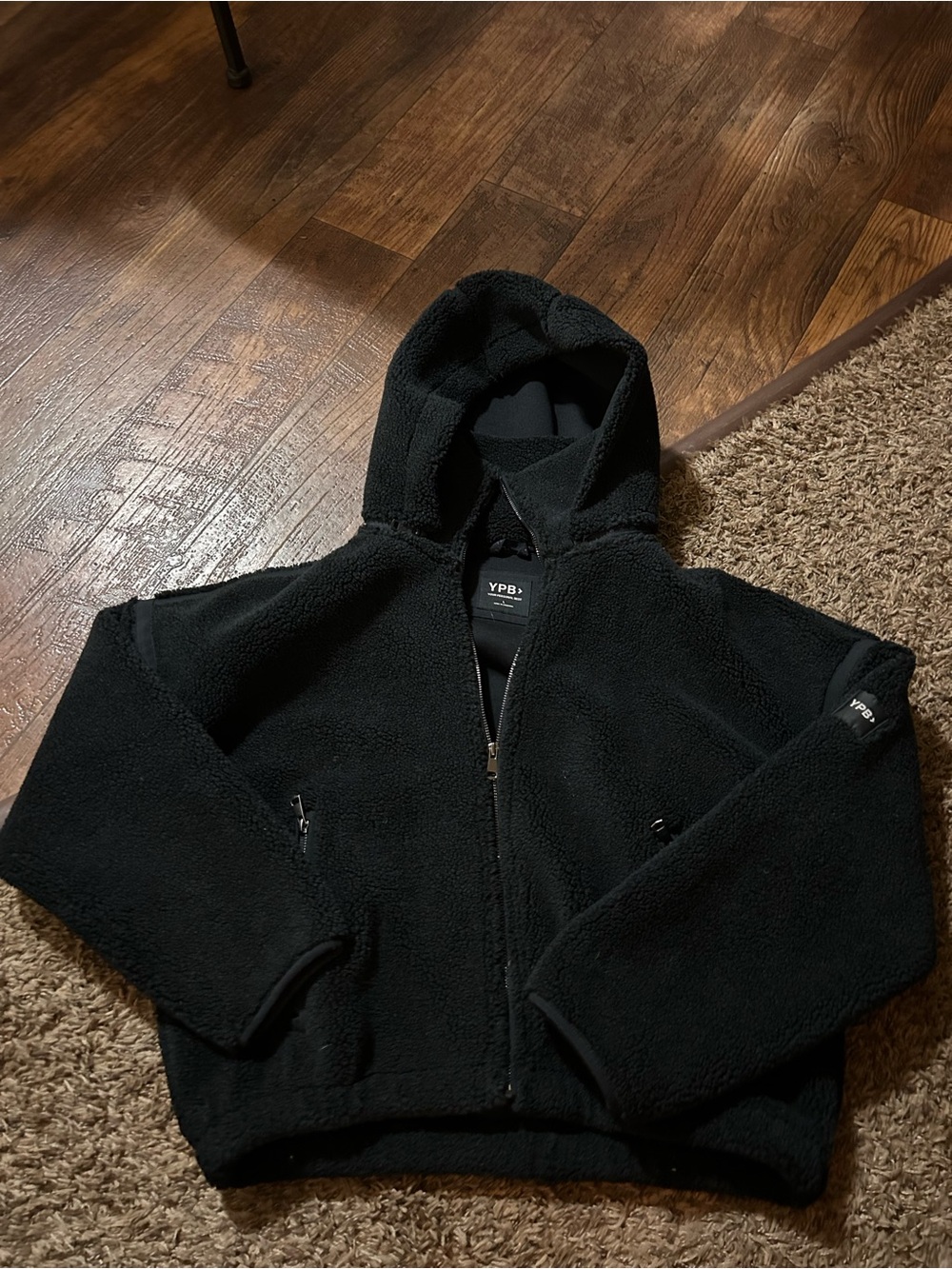 YPB neoWARM black sherpa hooded full zip jacket